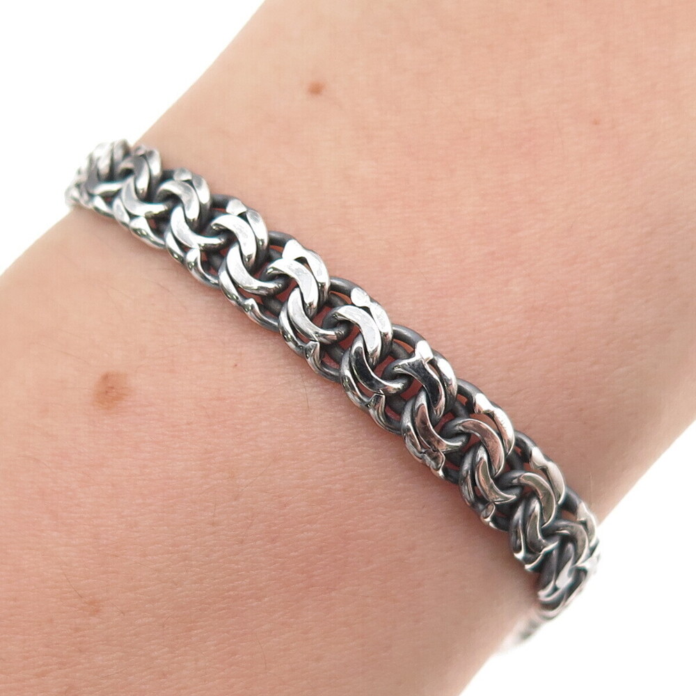 925 Sterling Silver Vintage Oxidized Bismark Link Bracelet 8.75"